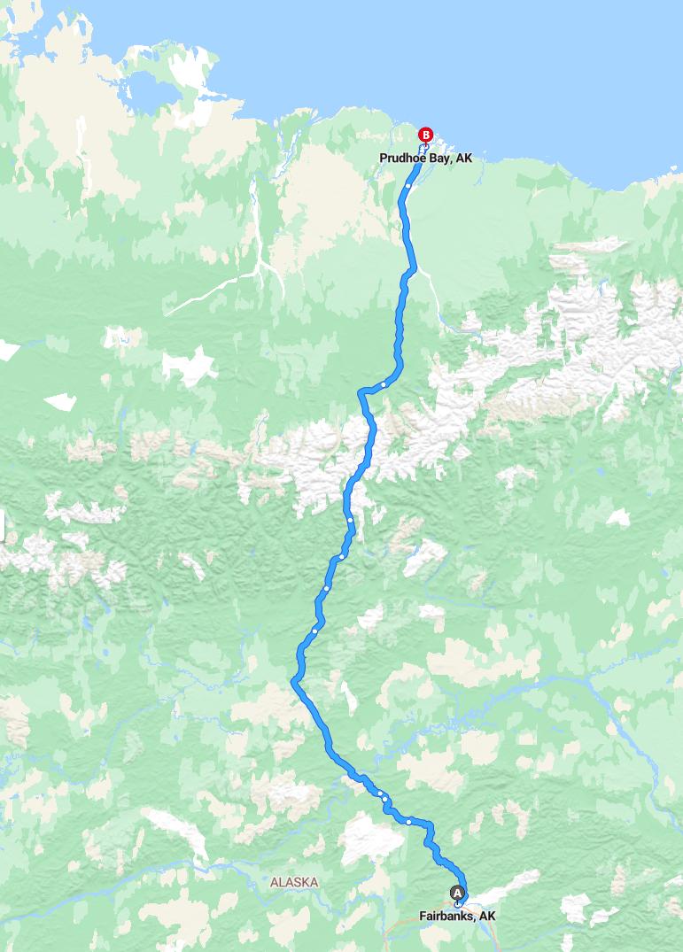 driving from Fairbanks, Alaska to Prudhoe BayAlaska - map and route