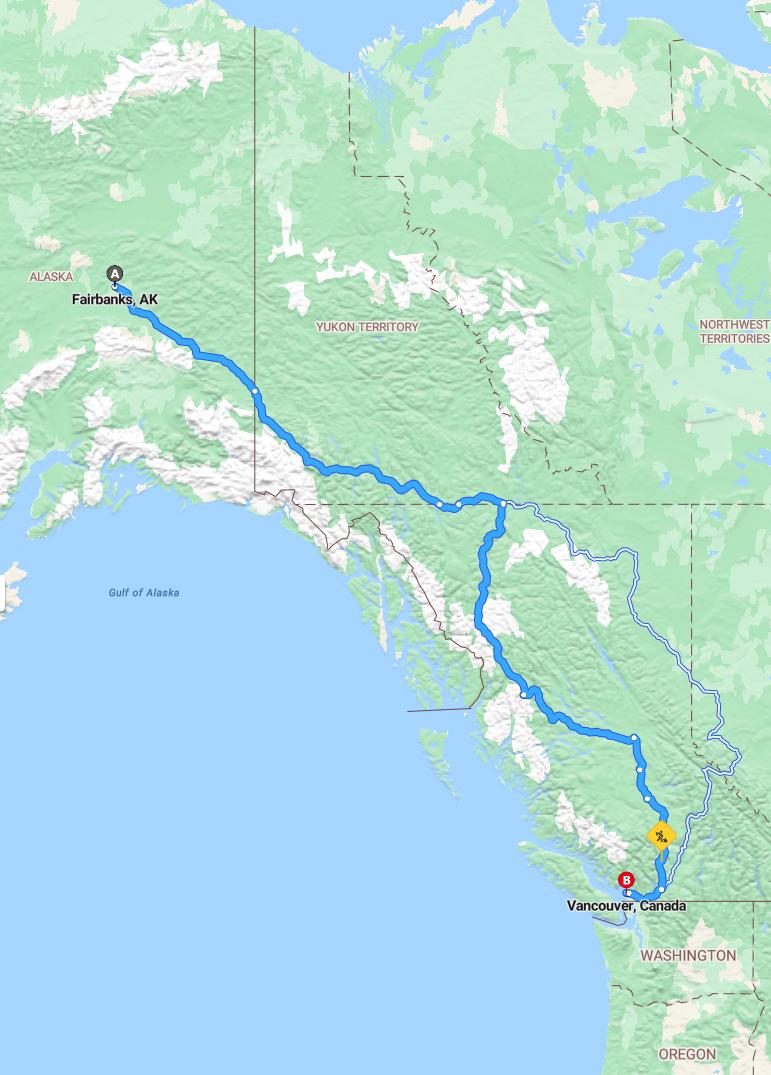 driving from Fairbanks, Alaska to VancouverBritish Columbia - map and route