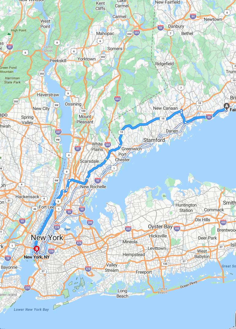 driving from Fairfield, Connecticut to New YorkNew York - map and route