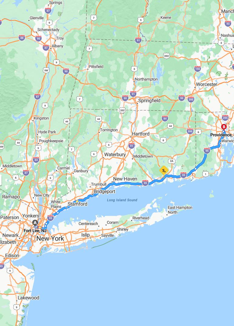 driving from Fort Lee, New Jersey to ProvidenceRhode Island - map and route