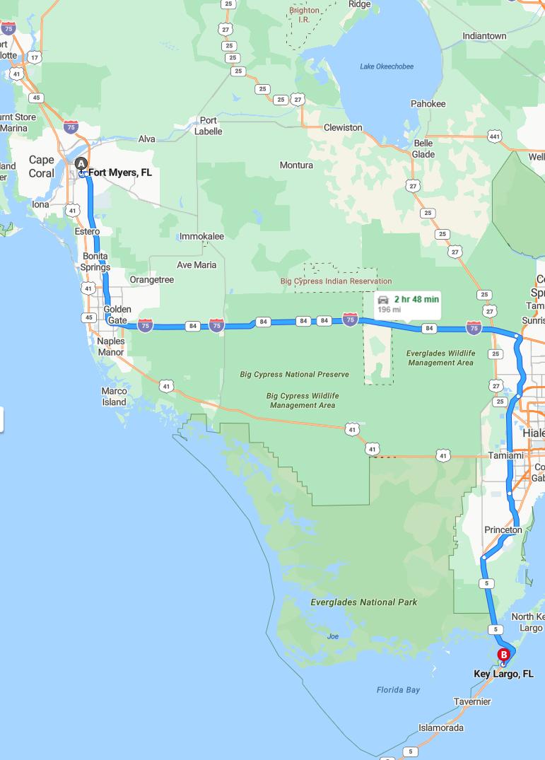 driving from Fort Myers, Florida to Key LargoFlorida - map and route