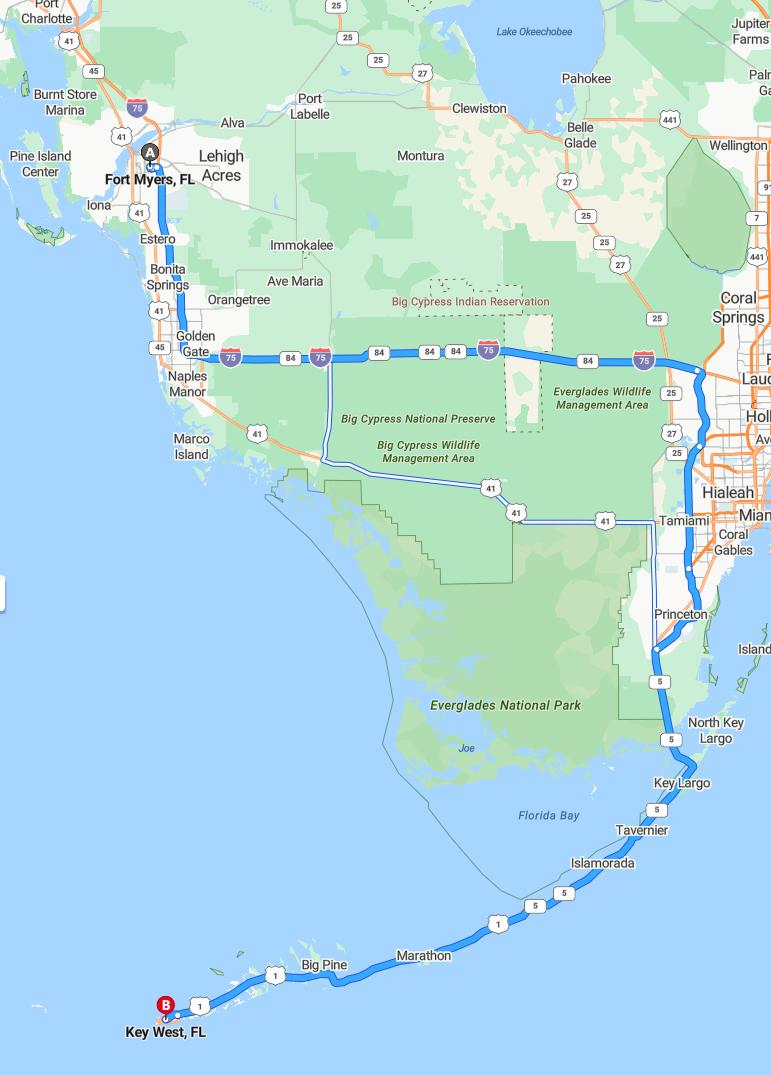 driving from Fort Myers, Florida to Key WestFlorida - map and route