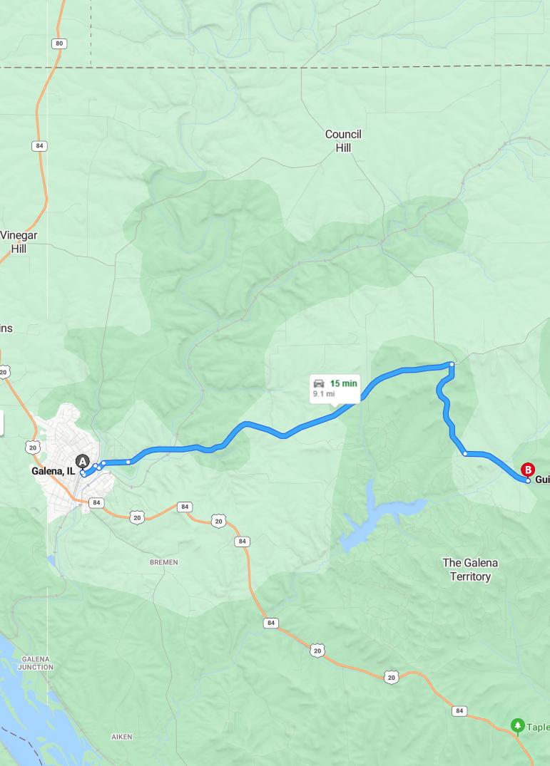 driving from Galena, Illinois to GuilfordIllinois - map and route