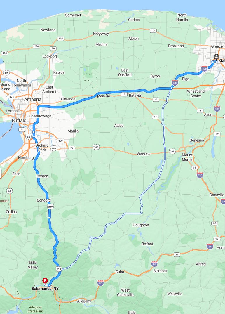 driving from Gates, New York to SalamancaNew York - map and route