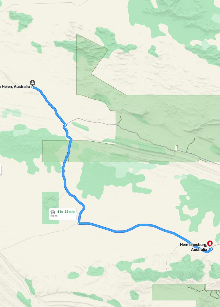 driving from Glen Helen, Northern Territory to HermannsburgNorthern Territory - map and route