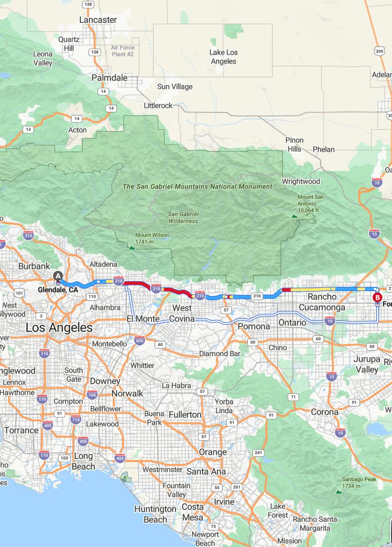driving from Glendale, California to FontanaCalifornia - map and route