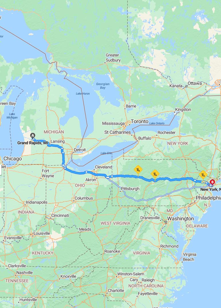 driving from Grand Rapids, Michigan to New York CityNew York - map and route