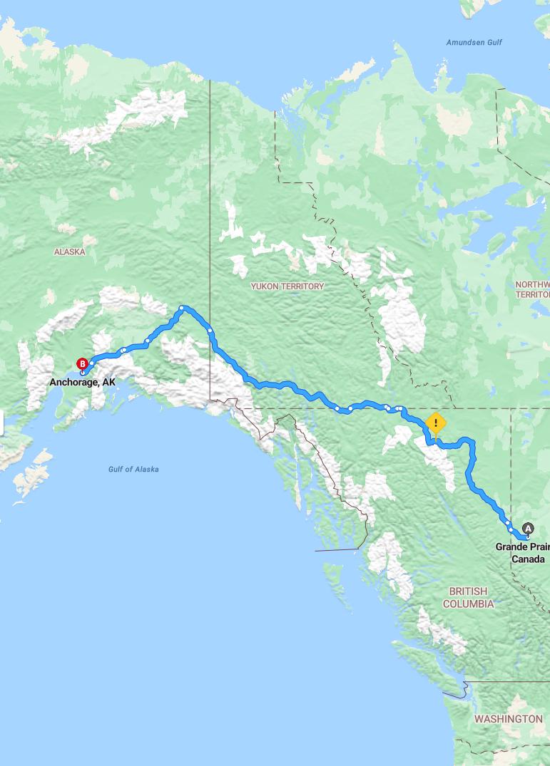 driving from Grande Prairie, Alberta to AnchorageAlaska - map and route