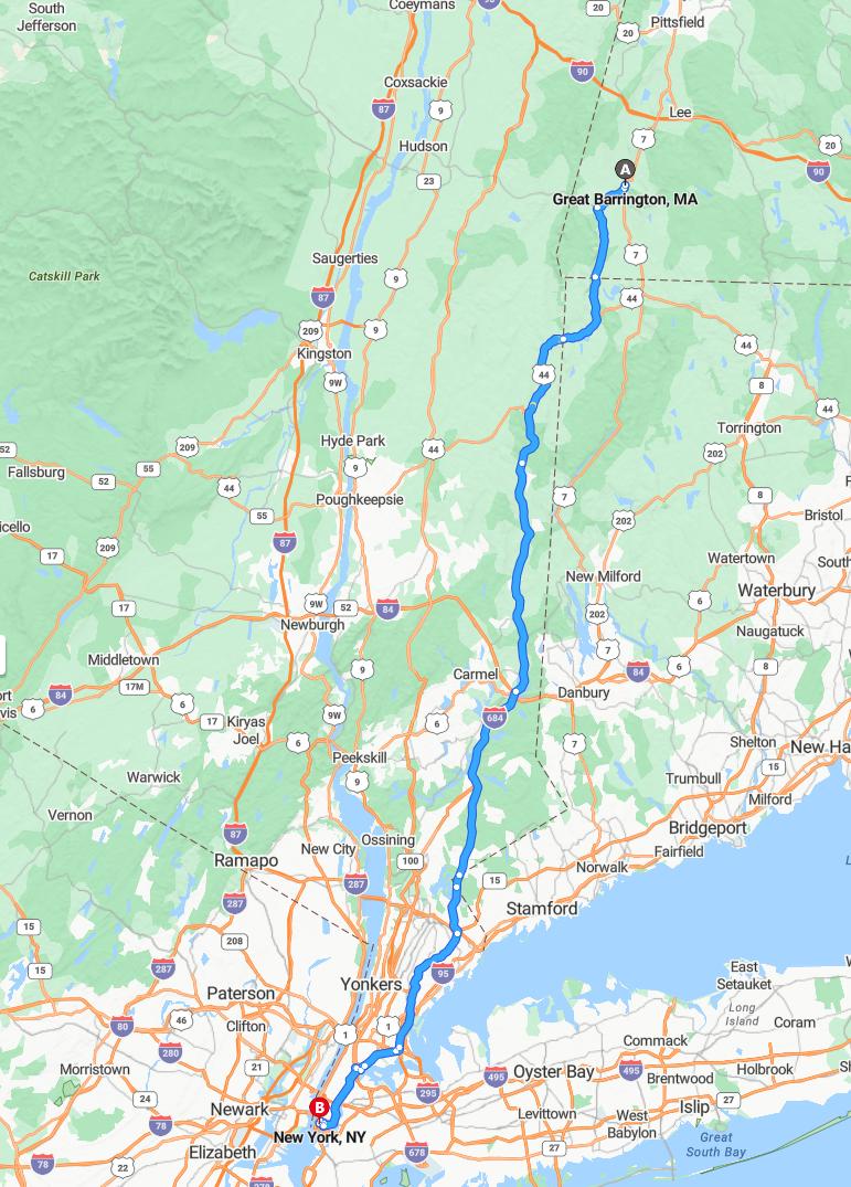 driving from Great Barrington, Massachusetts to New York CityNew York - map and route