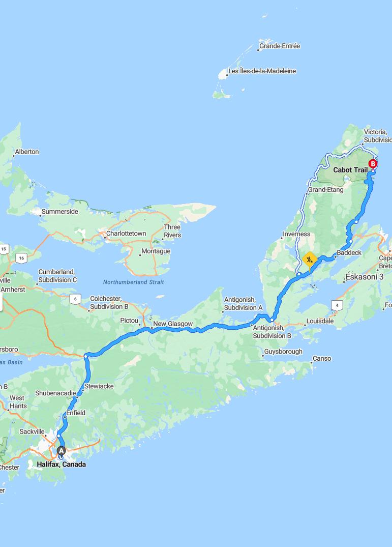 driving from Halifax, Nova Scotia to Cabot TrailNova Scotia - map and route