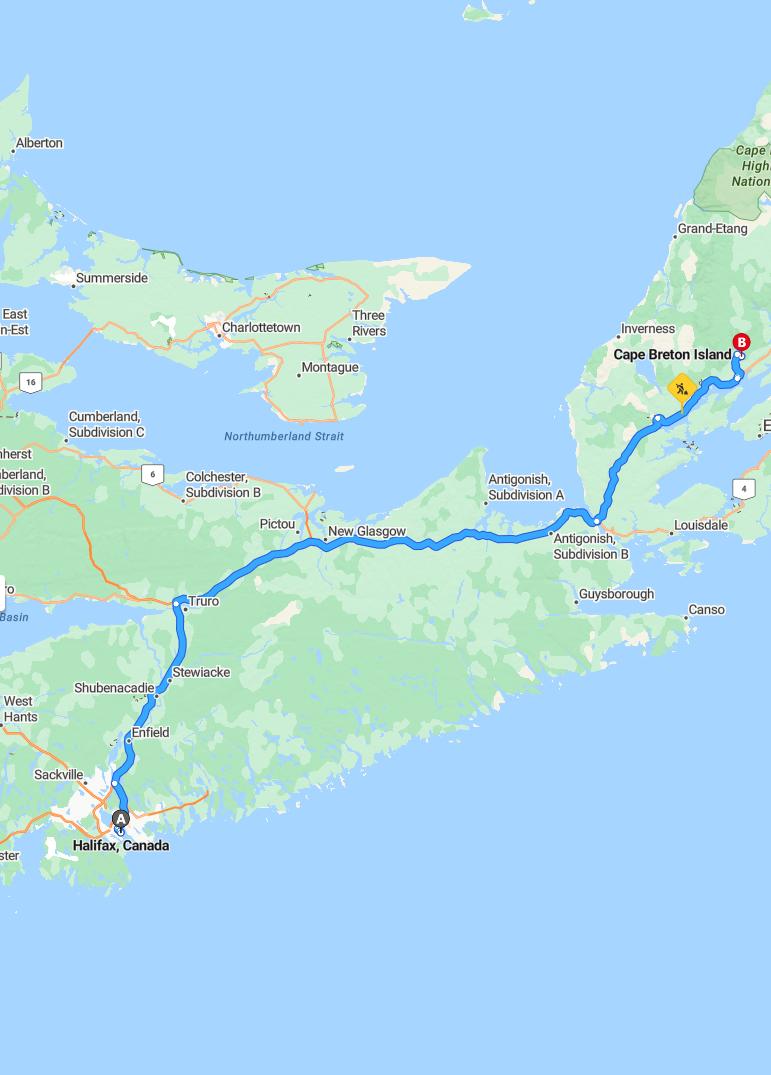 driving from Halifax, Nova Scotia to Cape Breton IslandNova Scotia - map and route