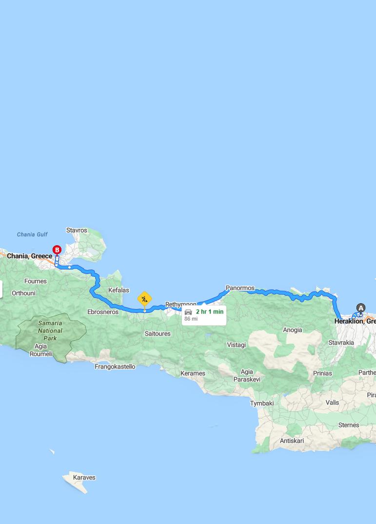 driving from Heraklion, Crete to ChaniaCrete - map and route