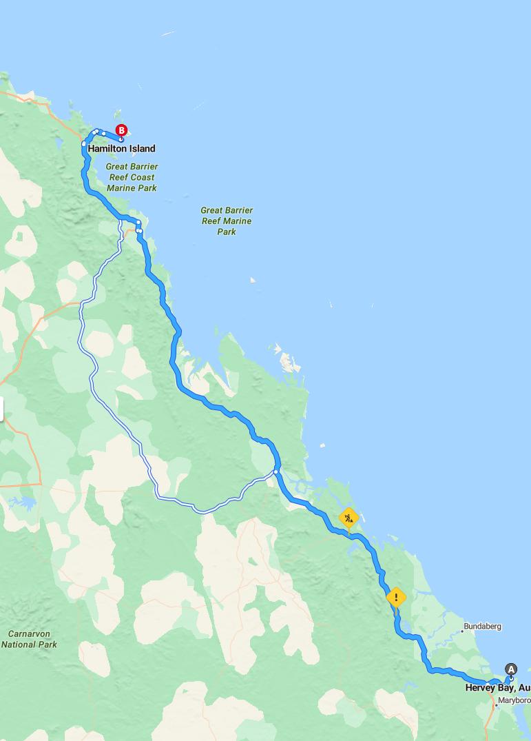 driving from Hervey Bay, Queensland to Hamilton IslandQueensland - map and route