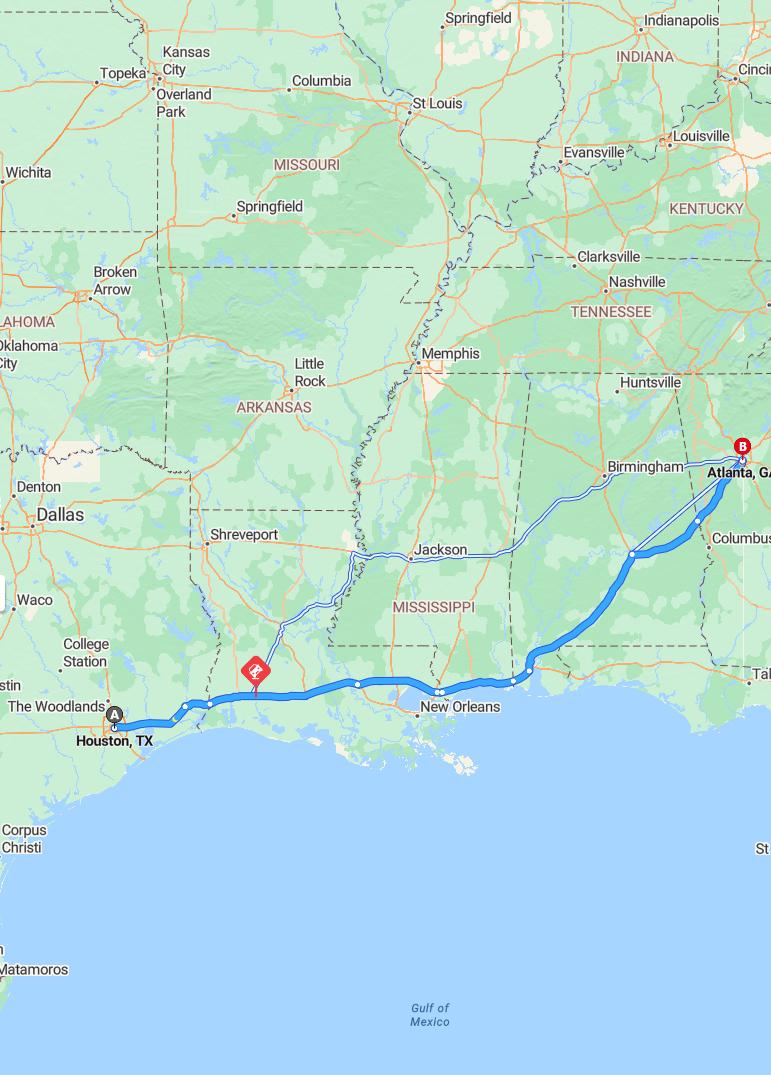 driving from Houston, Texas to AtlantaGeorgia - map and route