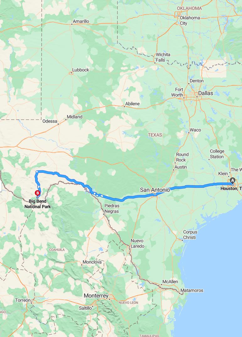 driving from Houston, Texas to Big Bend National ParkTexas - map and route