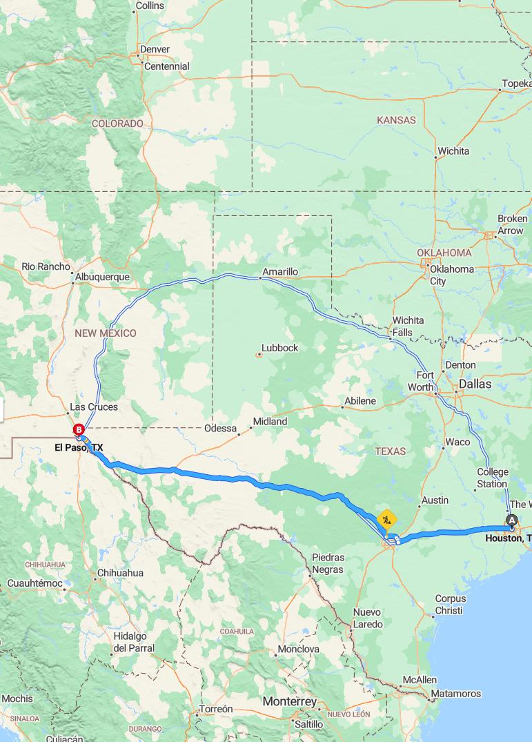 driving from Houston, Texas to El PasoTexas - map and route