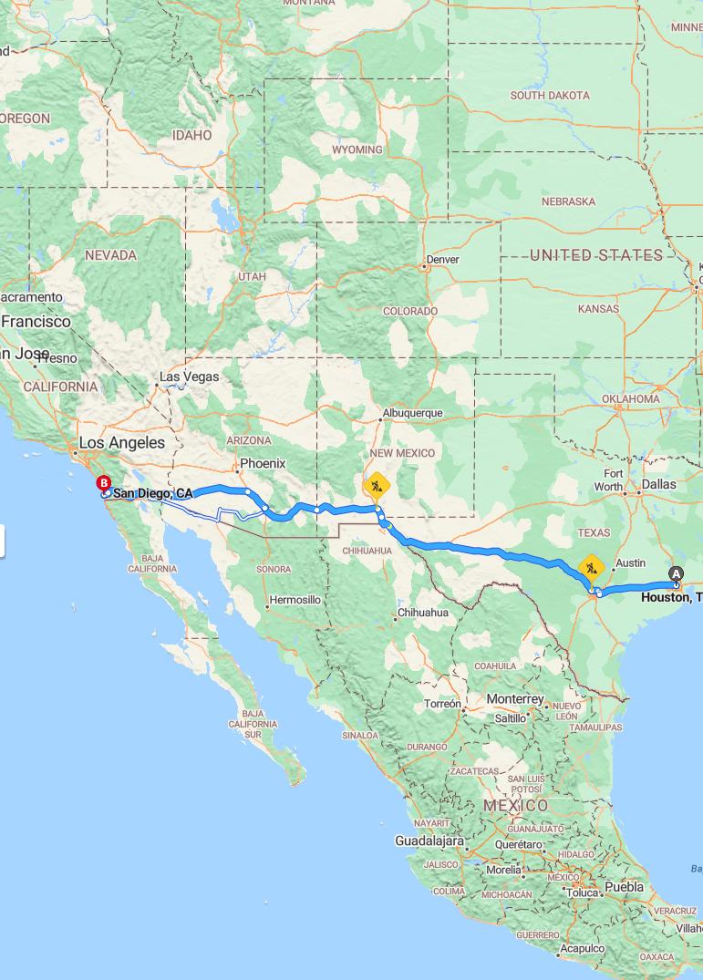 driving from Houston, Texas to San DiegoCalifornia - map and route