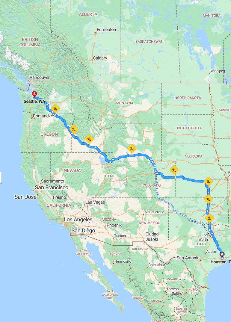 driving from Houston, Texas to SeattleWashington - map and route