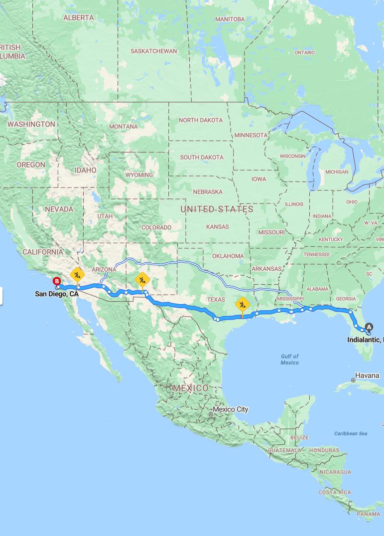driving from Indialantic, Florida to San DiegoCalifornia - map and route