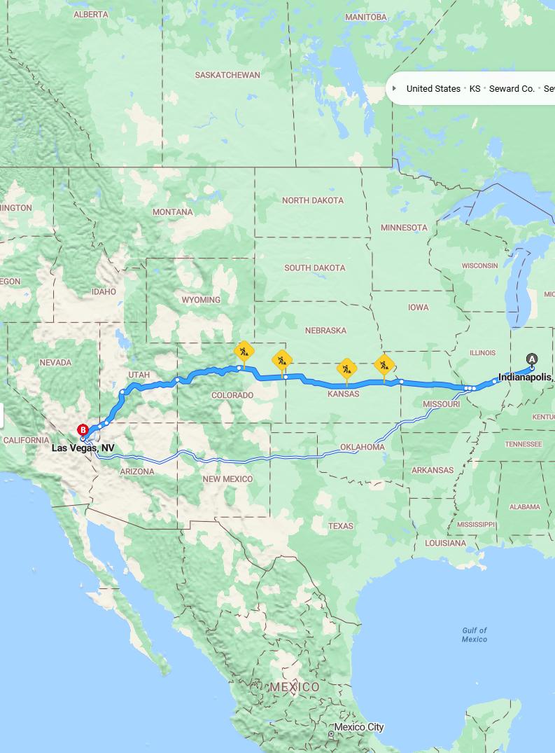 driving from Indianapolis, Indiana to Las VegasNevada - map and route