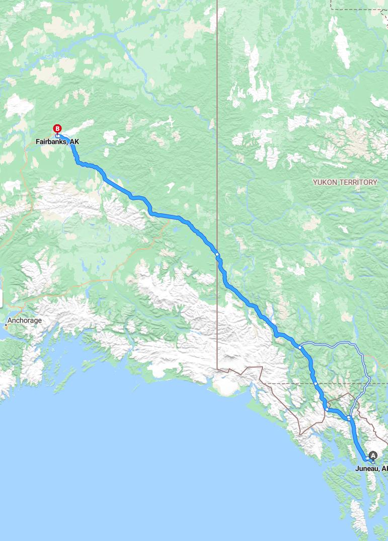 driving from Juneau, Alaska to FairbanksAlaska - map and route