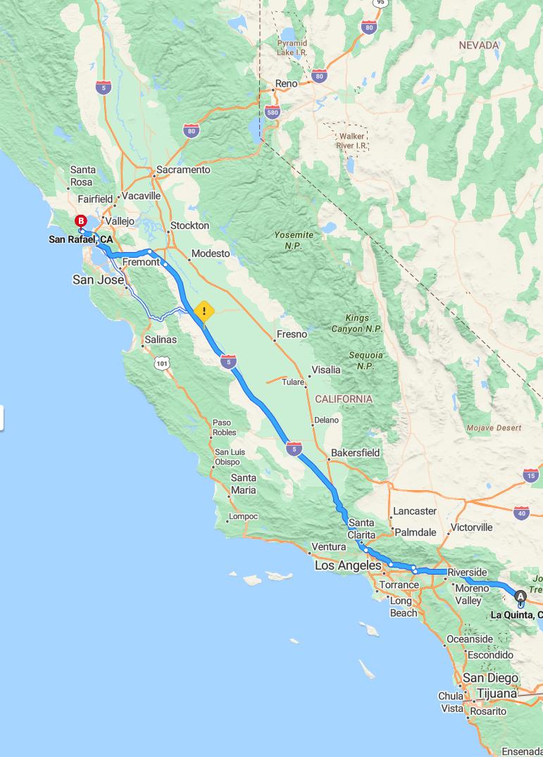 driving from La Quinta, California to San RafaelCalifornia - map and route