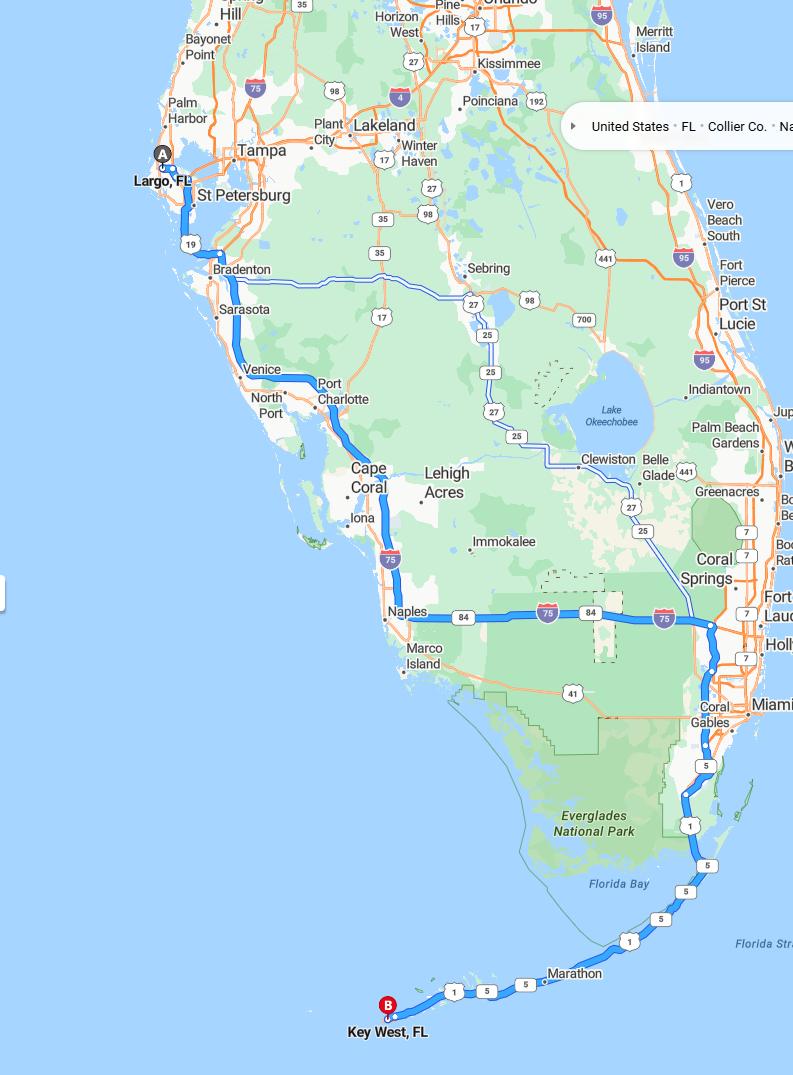 driving from Largo, Florida to Key WestFlorida - map and route