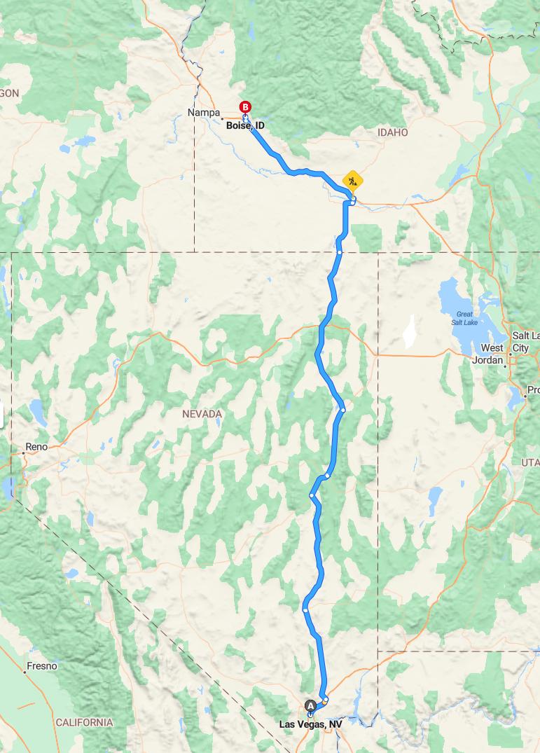 driving from Las Vegas, Nevada to BoiseIdaho - map and route