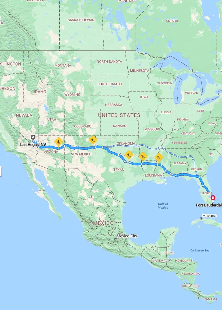 driving from Las Vegas, Nevada to Fort LauderdaleFlorida - map and route