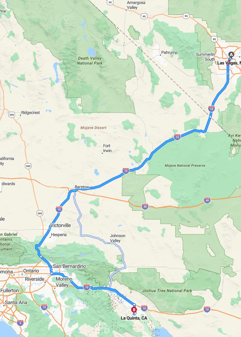 driving from Las Vegas, Nevada to La QuintaCalifornia - map and route