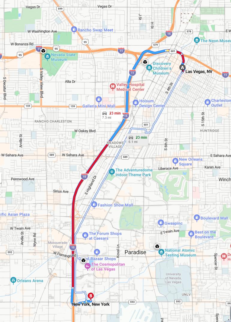 driving from Las Vegas, Nevada to New YorkNew York - map and route