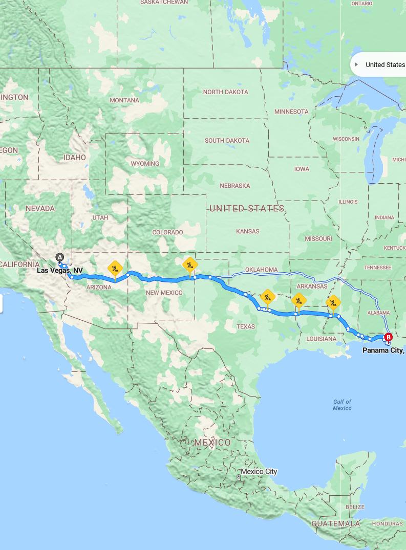 driving from Las Vegas, Nevada to Panama CityFlorida - map and route