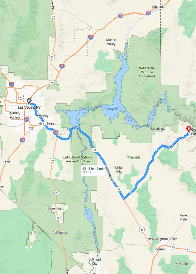 driving from Las Vegas, Nevada to West Rim Grand CanyonArizona - map and route