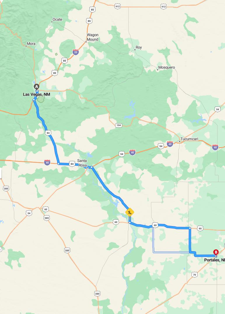 driving from Las Vegas, New Mexico to PortalesNew Mexico - map and route
