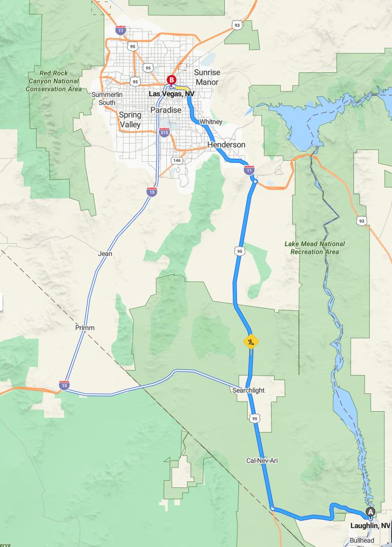 driving from Laughlin, Nevada to Las VegasNevada - map and route