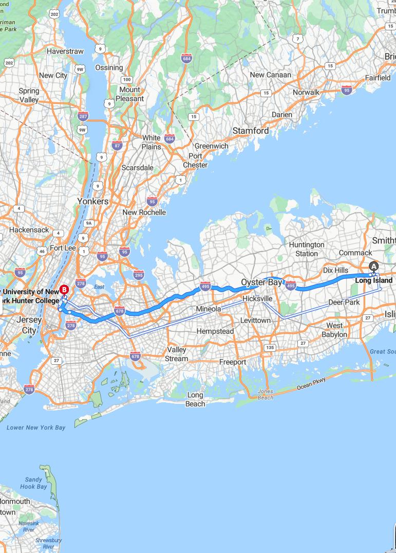 driving from Long Island, New York to HunterNew York - map and route
