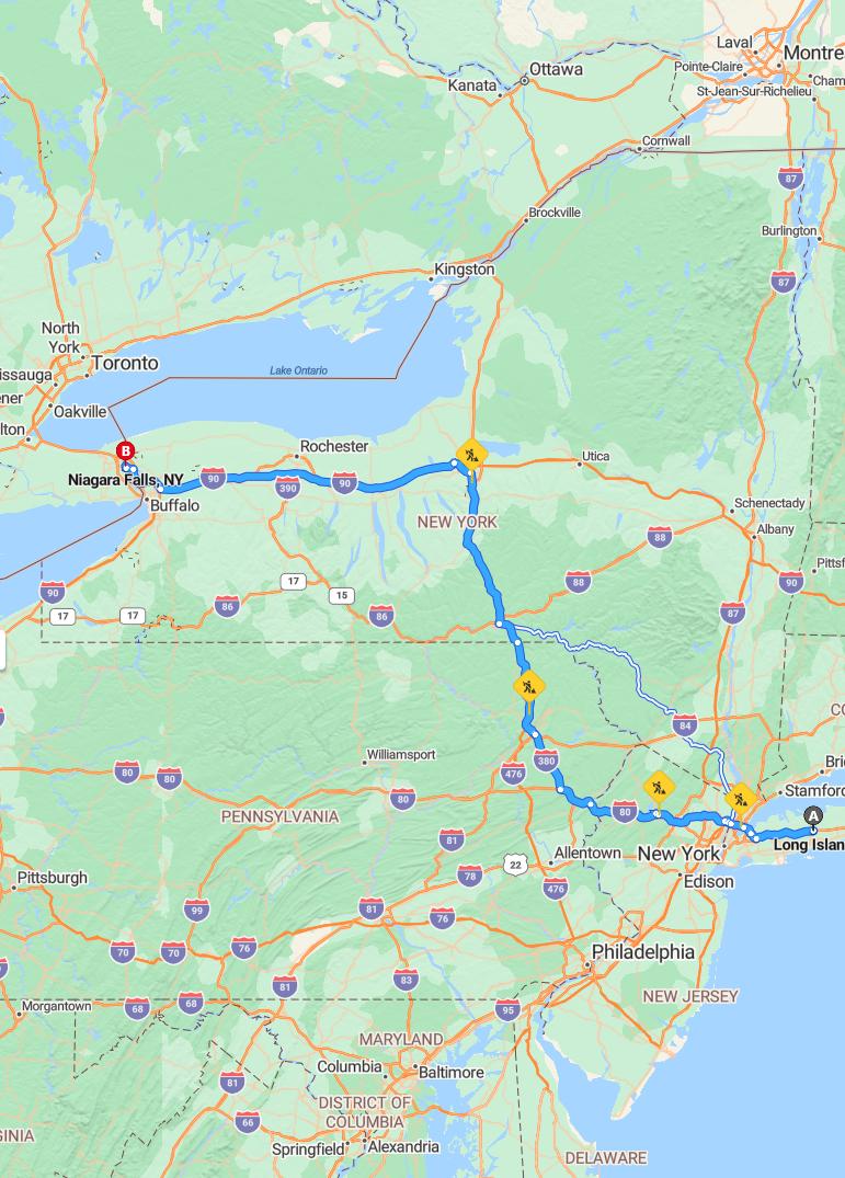driving from Long Island, New York to Niagara FallsNew York - map and route
