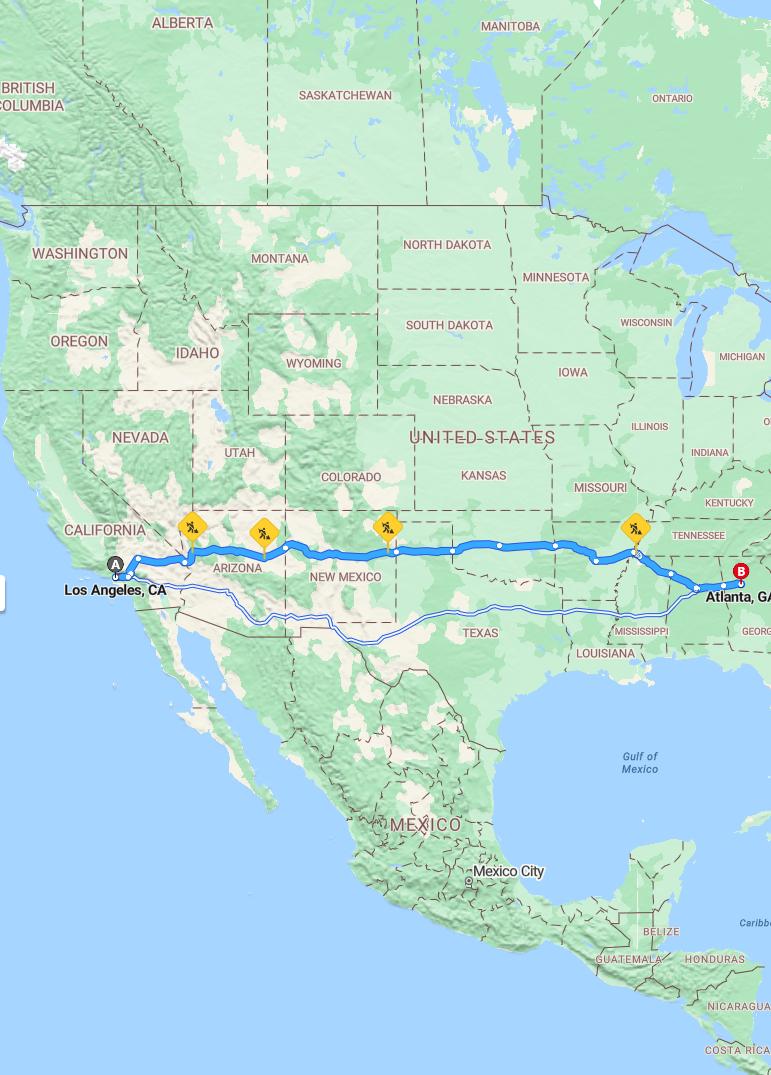 driving from Los Angeles, California to AtlantaGeorgia - map and route