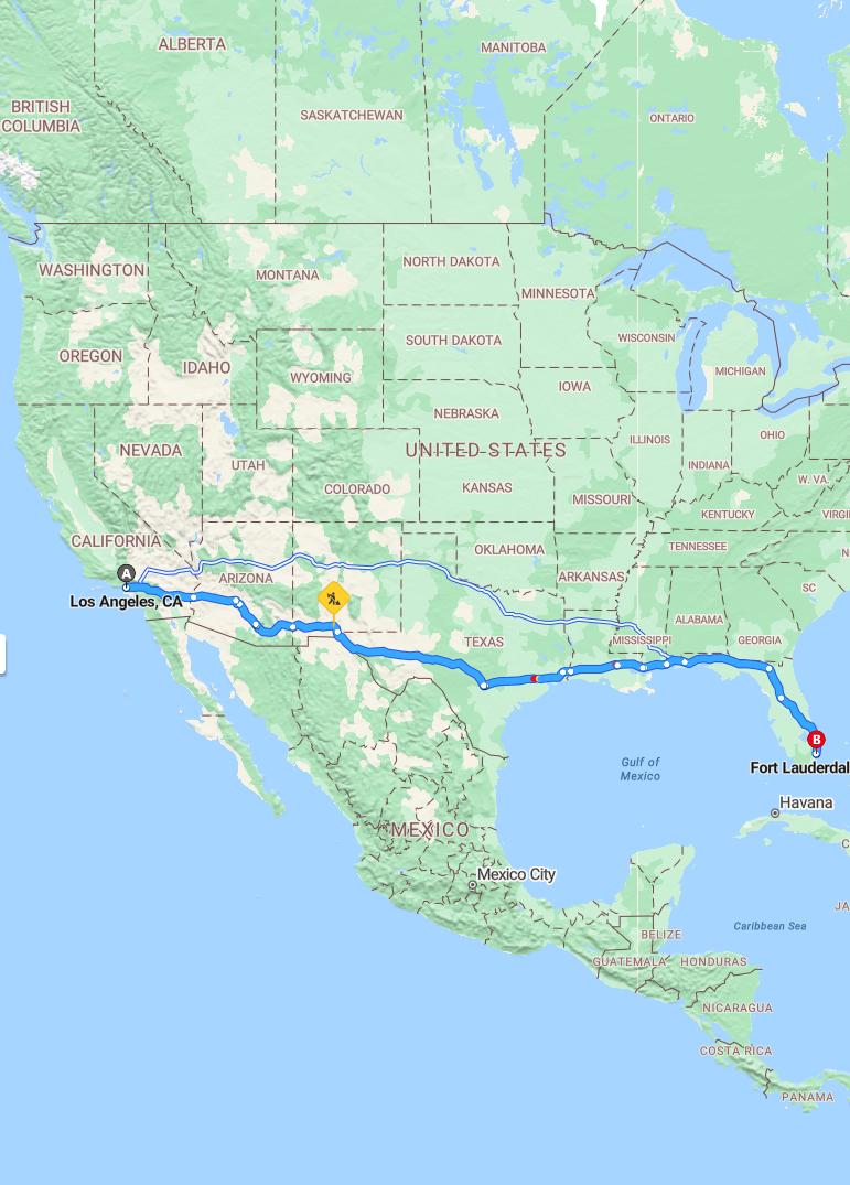 driving from Los Angeles, California to Fort LauderdaleFlorida - map and route