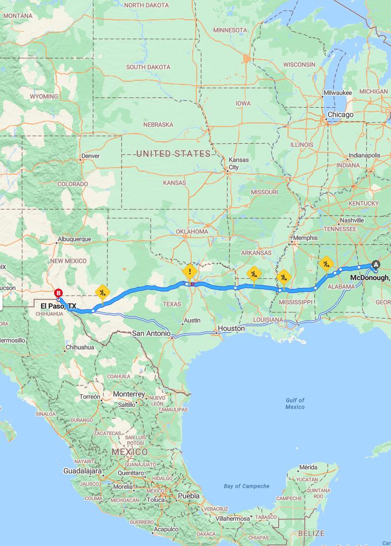driving from McDonough, Georgia to El PasoTexas - map and route