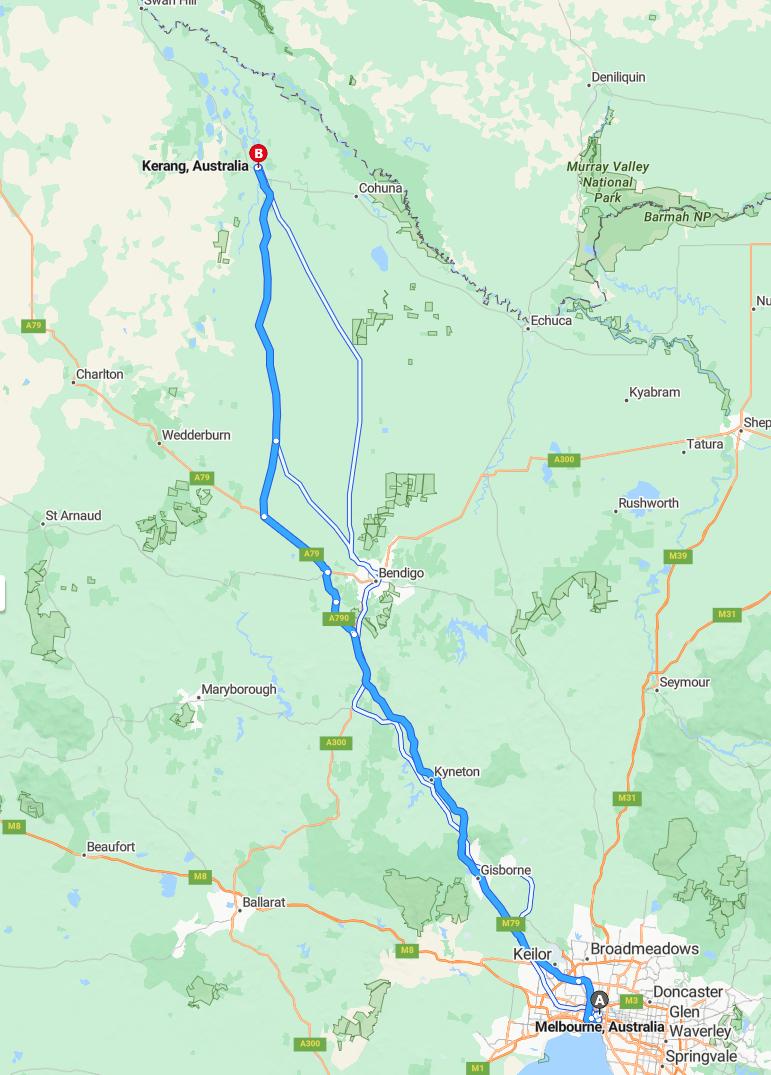 driving from Melbourne, Victoria to KerangVictoria - map and route