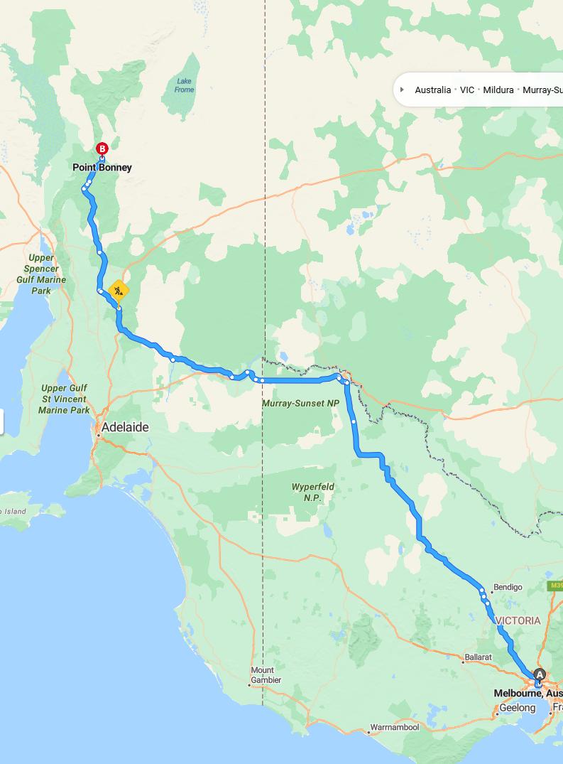 driving from Melbourne, Victoria to Wilpena PoundSouth Australia - map and route