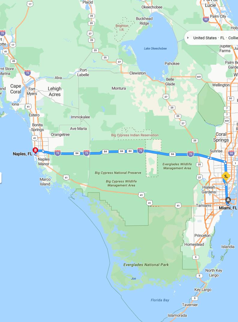 driving from Miami, Florida to NaplesFlorida - map and route