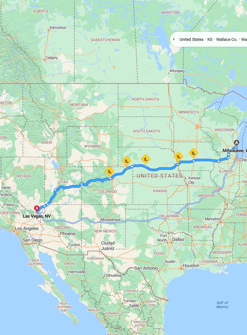 driving from Milwaukee, Wisconsin to Las VegasNevada - map and route