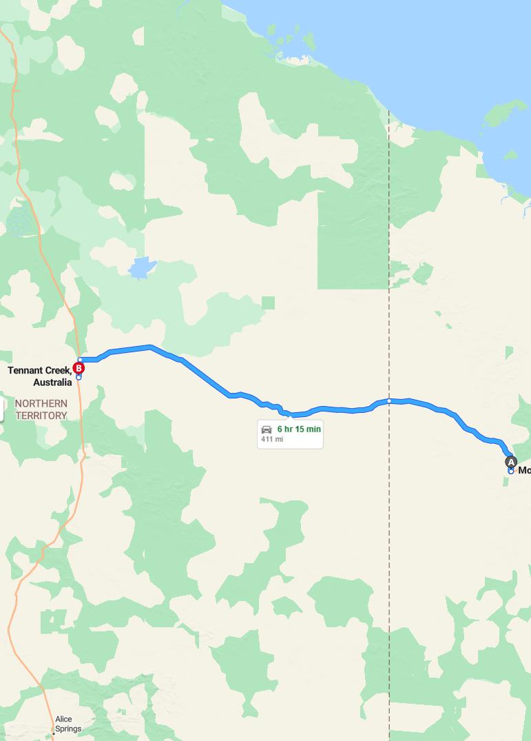 driving from Mount Isa, Queensland to Tennant CreekNorthern Territory - map and route