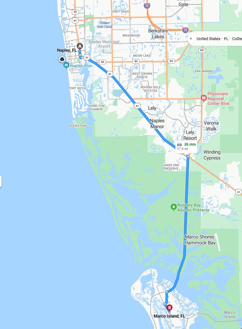 driving from Naples, Florida to Marco IslandFlorida - map and route