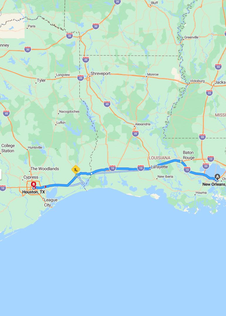 driving from New Orleans, Louisiana to HoustonTexas - map and route