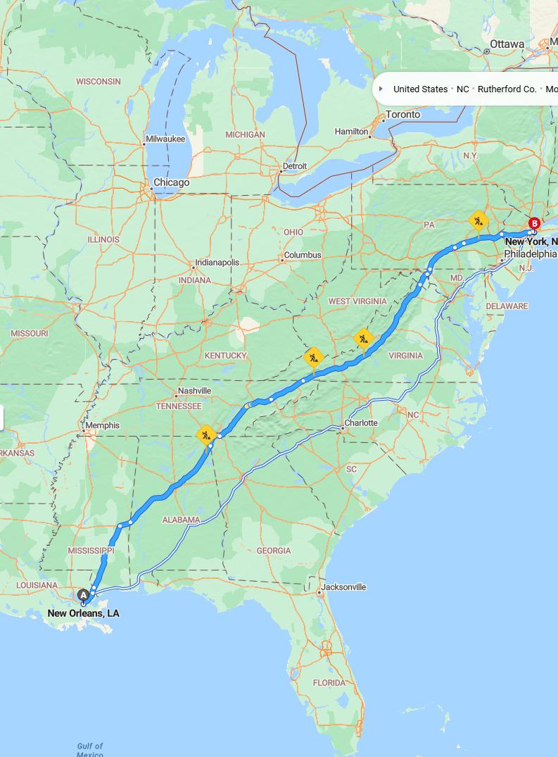 driving from New Orleans, Louisiana to New York CityNew York - map and route