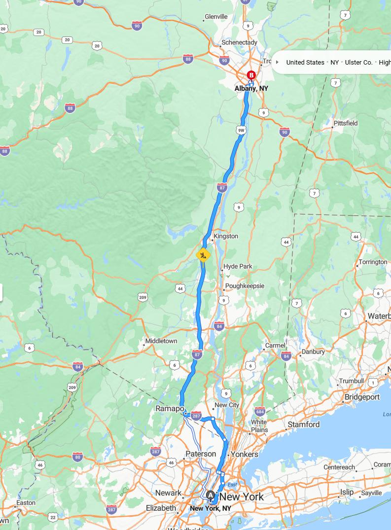 driving from New York City, New York to AlbanyNew York - map and route