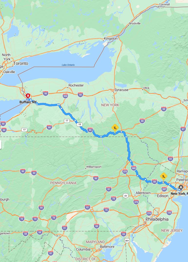 driving from New York City, New York to BuffaloNew York - map and route